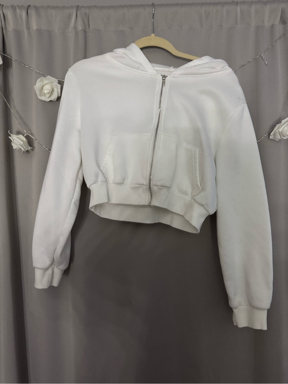 White Cropped Zip Hoodie - Women Tops